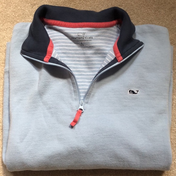 Girls Vineyard Vines 1/4 Zip Top Large 16-18 Baby Blue Pink Cotton Blend - Picture 6 of 6